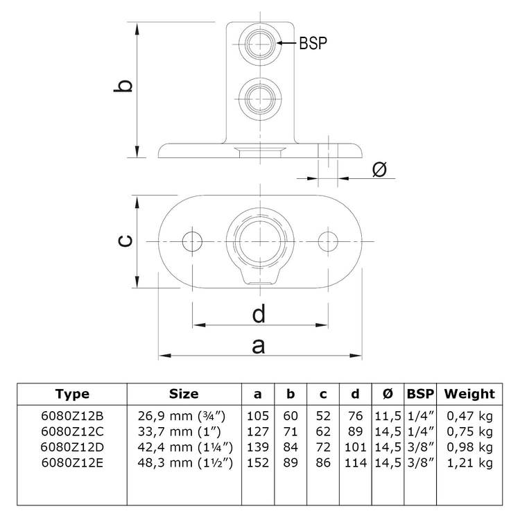 Doos Ovale voetplaat - zwart-C / 33,7 mm (30 stuks)
